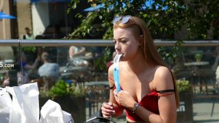 Teen beauty fixing her bra in public Voyeur!-1