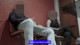 Guy Girl gives blowjob to guy at reception.-1