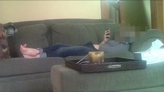 Horny girlfriend fingering pussy while watching phone porn on the couch. spy cam - Masturbation-8