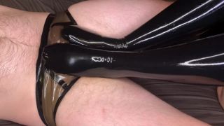 Amateur Shiny Latex Dressing Handjob and Footjob ending in Cumming Latex!-5