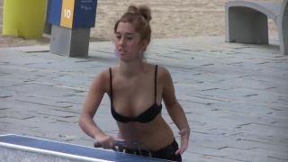 Teen playing table tennis with small bra and show her puffy  nipples-2