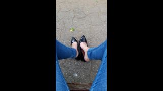 lolitafeet  Outdoor dangling - Black flats - 6 min,  on feet porn -7