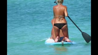 Hot beach girls paddle their surfboard-4