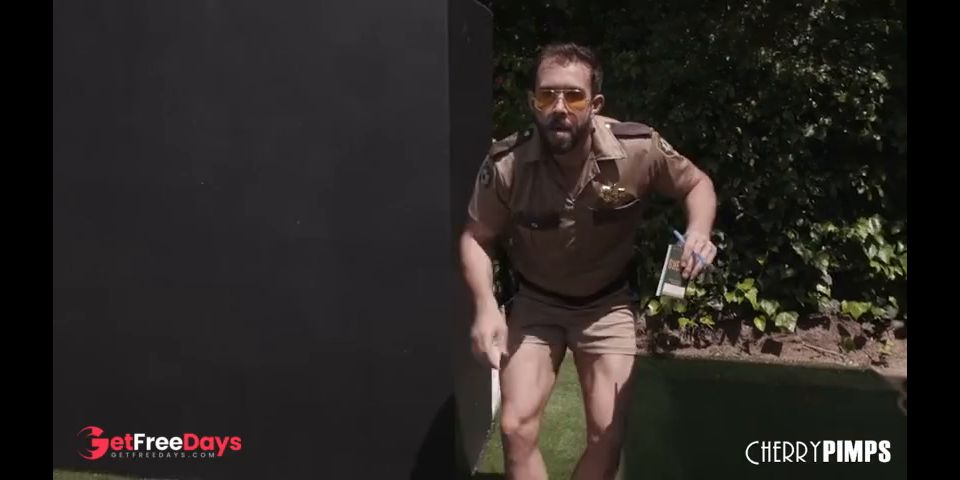 Exhibitionist April Olson gets Busted Exposing Her Big Tits by Cop will Pounder