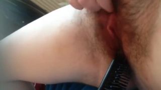 Amateur hairy teen rubbing clit and brushing pussy on cam-1