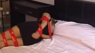 Red bondage tape bound-0