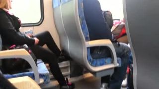 Guy in public transportation plays with his dick-9