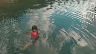 Daring Kiara Floating in Life Jacket in Alpine Lake-4