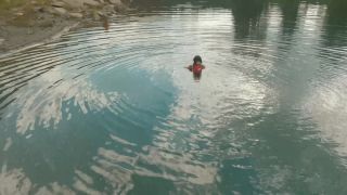 Daring Kiara Floating in Life Jacket in Alpine Lake-7