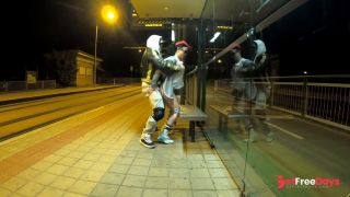 Quick risky sex at bus-stop with squirt orgasm and cum in mouth Dada Deville-9