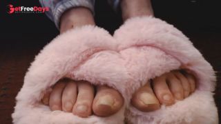 [GetFreeDays.com] Soft Fuzzy Pink Criss-Cross Slippers Slides Closeup No Toe Polish Adult Leak December 2022-5