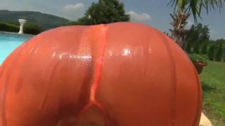 Poolside slut masturbates her ass and sy with big dildos ...-0