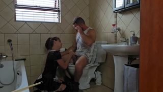 Big Dick Petite slut sucking cock on toilet-1
