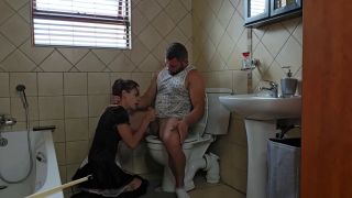Big Dick Petite slut sucking cock on toilet-9