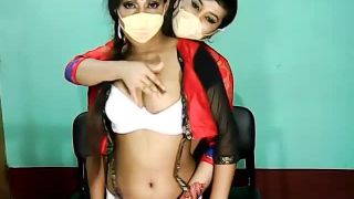 Two Masked Indian lesbian Girls Teasing on Webcam-0