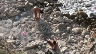 Wild fingering and a fuck on the beach Nudism!-0