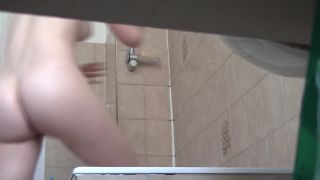 cute girl with hairy pussy taking a shower. hidden cam-3