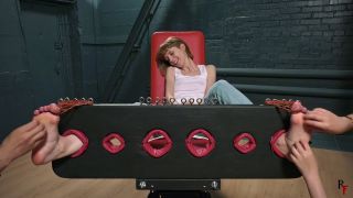 Fashion model gets tickled in stocks by four hands Tickling!-6