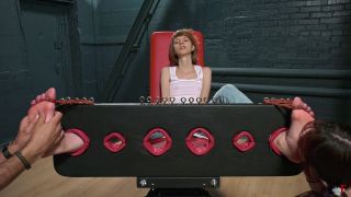 Fashion model gets tickled in stocks by four hands Tickling!-8