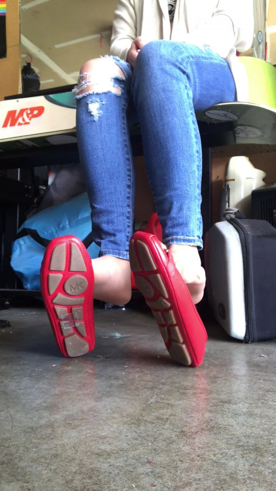 Apantyhoseobsessions - shoe play lovers this one for you min of shoe play in these red mk flats wearing she 09-11-2018