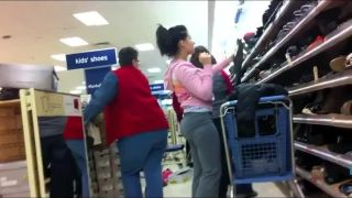 Teenage chick bends down to try  shoes-0