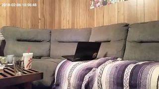 Horny busty girl watching laptop porn and fingering pussy on the couch-5