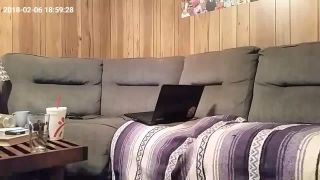 Horny busty girl watching laptop porn and fingering pussy on the couch-8