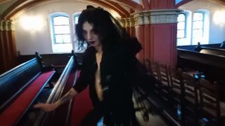 Gothic naughty slut self fisting in a church-0