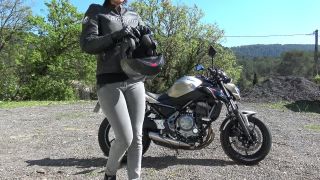 French Biker Girl Undress On Public Parking  Motarde  Poil Dehors 720p-0