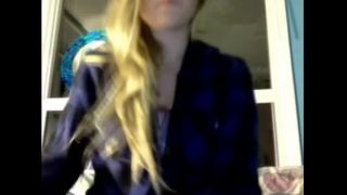 cute amateur busty blonde strip teasing and fingering pussy on webcam webcam -1