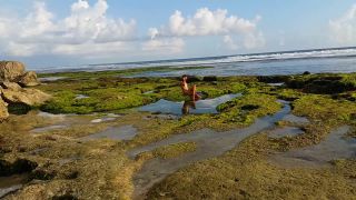 My Wife SexyDreamsNAKED YOGA Stretching at Ocean shore # Reflection at Sun Set-0