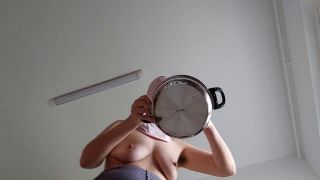 Ry Pussy Brunette hairy pussy prepares breakfast naked in the kitchen.-8