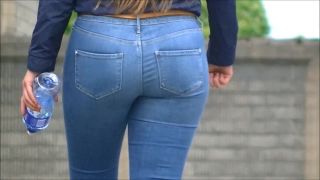 Candid thick round teen ass in jeans walking-6