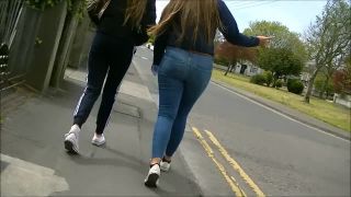 Candid thick round teen ass in jeans walking-7