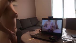 nice girl with puffy nipples playing on webcam while watching guy stro ...-0