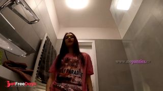 Hottest redhead in the bathroom with a t-shirt and panties then takes off her underwear to show ass-3