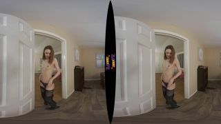 VR Housewife Strips Off In Doorway Showing Her Tiny Boobs & Shaven Puss-5