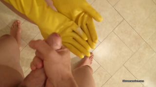 Yellow rubber gloves cum -  Female Domination-9