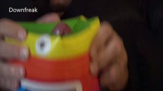 Vinyl **NO MUSIC** Down Jacket Fetish Guy Fucks Water Wing on Bed of Inflatable Mattress.-9