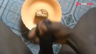 FREAKY TEEN CUMMING ON SNACK BEFORE EATING IT-0