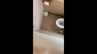 blonde glasses girl in the toilet. hidden cam-0