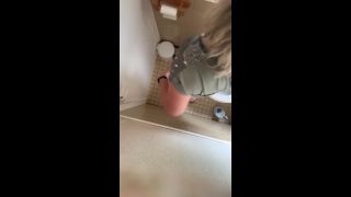 blonde glasses girl in the toilet. hidden cam-1