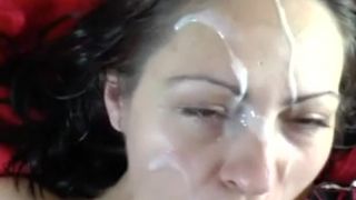 Plain milf takes a huge messy facial-7