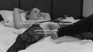 Rose - in crotchless pantyhose tied spread clitoris stimulation - BDSM-0