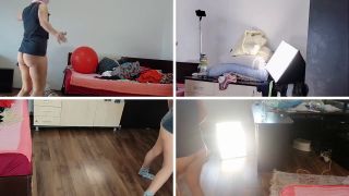 PinkyMadame - Esposa sexy se divierte probándose ropa y cortándosela. Morena baila desnuda por la casa.-1