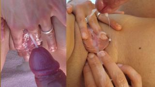 Yummy Couple Mega Huge Cumshot SloMo Cum on her Dripping Wet Pussy 2 Perspectives - 1080p-1