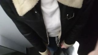 Eleo and Mish in 012 Public Changing Room Risky Blowjob, Cumshot on Black Shirt on public -0