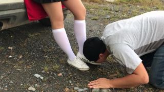 Femd slave lick shoes school girl kiss and sniff feet - [Feet porn]-0