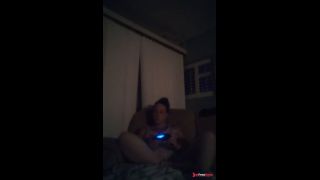 Beautiful girl playing video games in her nightgown getting horny and thinking about dick-0