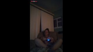 Beautiful girl playing video games in her nightgown getting horny and thinking about dick-3